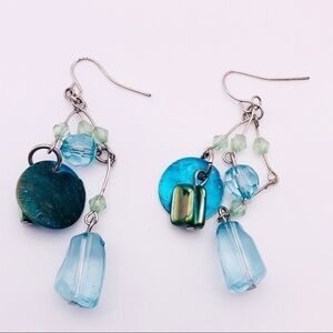 Blue Dangle Beaded Cluster Earrings